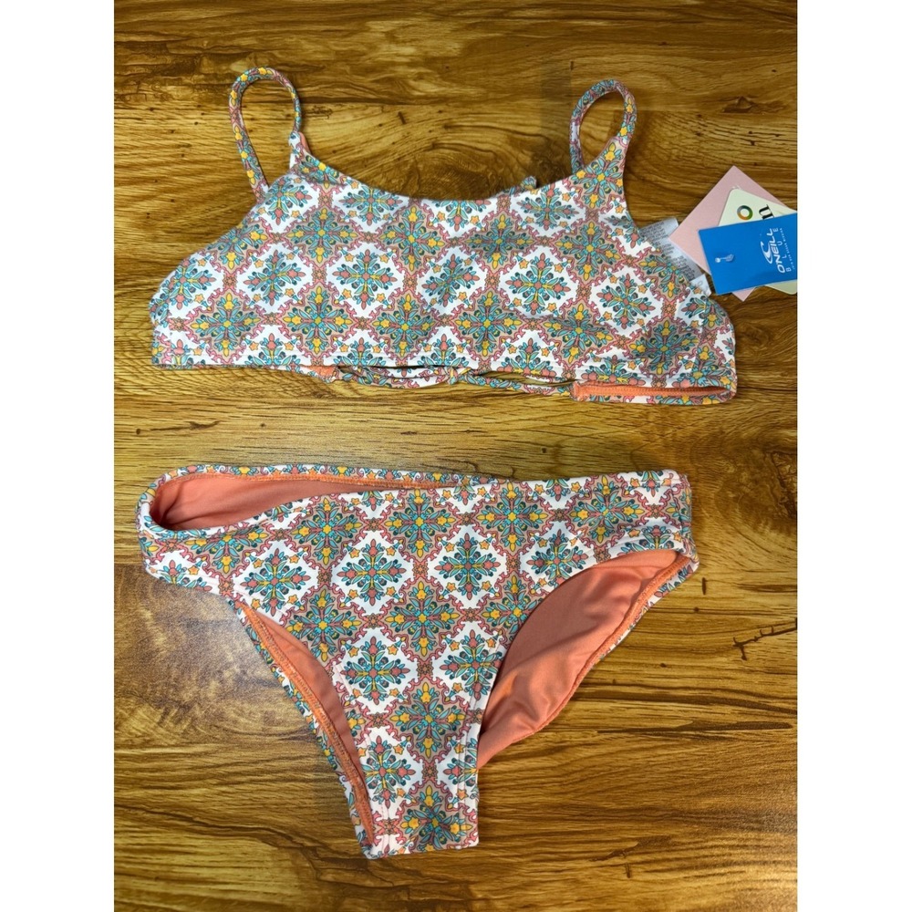 O'Neill Girls Tile Medallion Bikini Set Multicolor Bralette Swimsuit Size 10 NWT